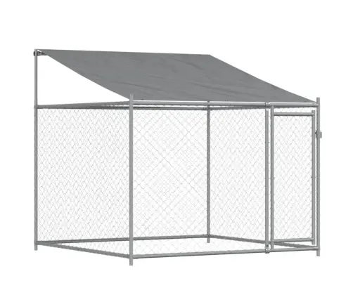Suņu Būris Ar Jumtu Un Durvīm, Pelēks, 12X2X2M, Cinkots Tērauds Vidaxl
