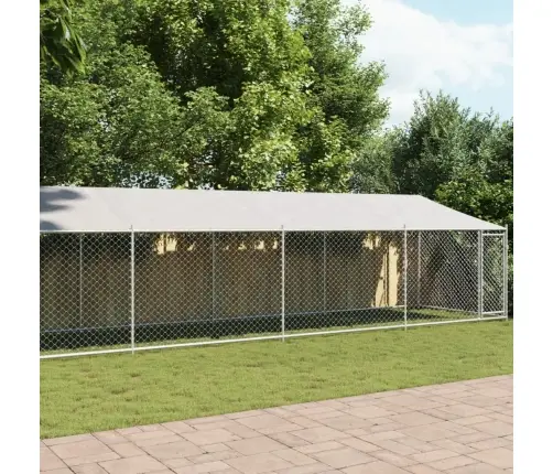 Suņu Būris Ar Jumtu Un Durvīm, Pelēks, 12X2X2M, Cinkots Tērauds Vidaxl