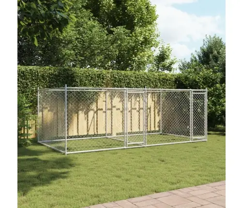 Suņu Būris Ar Durvīm, Pelēks, 4X2X1,5 M, Cinkots Tērauds Vidaxl