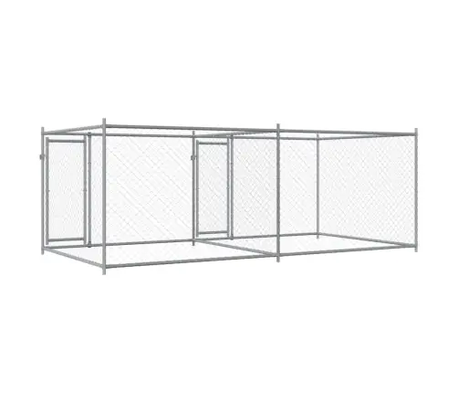 Suņu Būris Ar Durvīm, Pelēks, 4X2X1,5 M, Cinkots Tērauds Vidaxl
