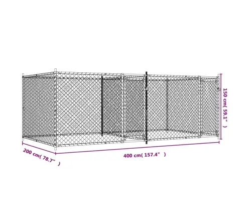 Suņu Būris Ar Durvīm, Pelēks, 4X2X1,5 M, Cinkots Tērauds Vidaxl