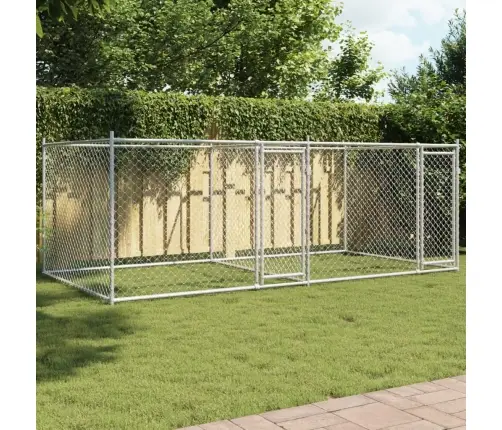 Suņu Būris Ar Durvīm, Pelēks, 4X2X1,5 M, Cinkots Tērauds Vidaxl