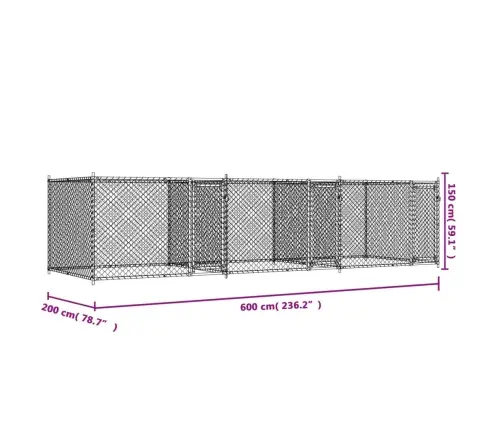Narvas Šunims Su Durimis, Pilkas, 6X2X1,5M, Plienas