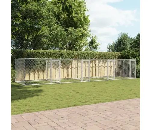 Suņu Būris Ar Durvīm, Pelēks, 8X2X1,5 M, Cinkots Tērauds Vidaxl