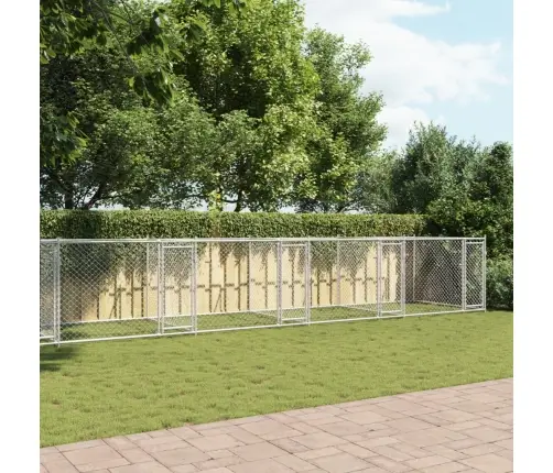 Suņu Būris Ar Durvīm, Pelēks, 10X2X1,5 M, Cinkots Tērauds Vidaxl