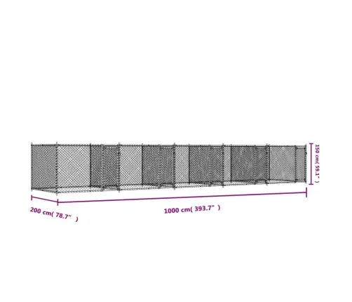 Suņu Būris Ar Durvīm, Pelēks, 10X2X1,5 M, Cinkots Tērauds Vidaxl