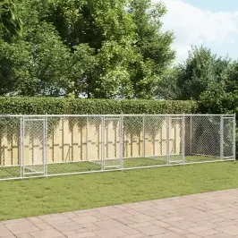 Suņu Būris Ar Durvīm, Pelēks, 10X2X1,5 M, Cinkots Tērauds Vidaxl