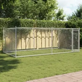 Suņu Būris Ar Durvīm, Pelēks, 4X2X1,5 M, Cinkots Tērauds Vidaxl