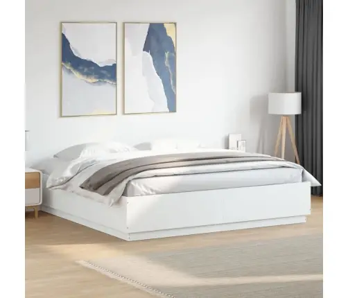 Gultas Rāmis Ar Led, 200X200 Cm, Inženierijas Koks, Balts Vidaxl