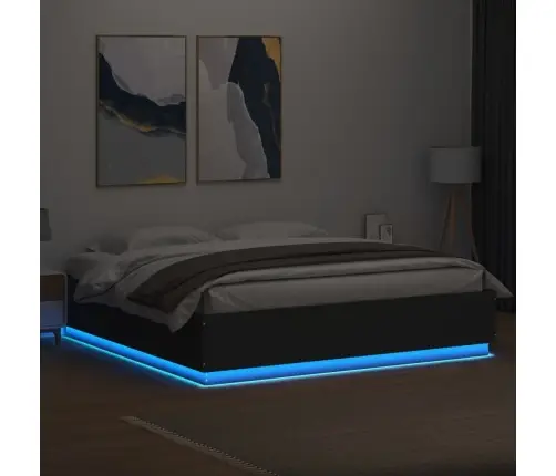 Gultas Rāmis Ar Led, Melns, 200X200 Cm, Inženierijas Koks Vidaxl