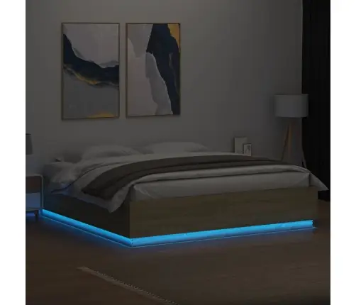 Lovos Rėmas Su Led, Ąžuolo, 200X200cm Apdirbta Mediena