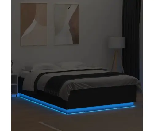 Voodiraam Lediga Must Kunstnahast 160 X 200 Cm