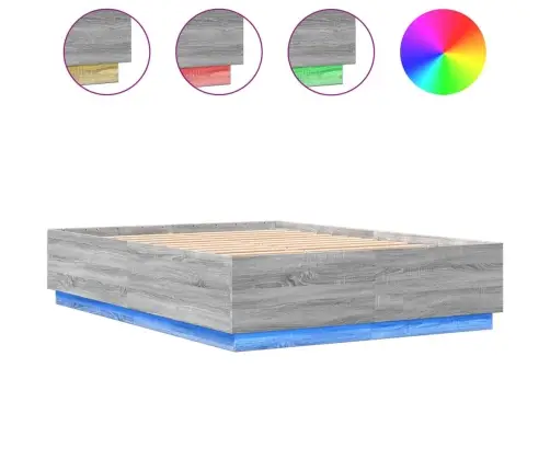 Voodiraam Led-Tuledega, Hall Sonoma Tamm, 160X200 cm Tehispuit