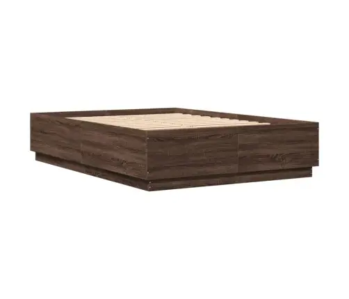 Voodiraam Led-Tuledega, Pruun Tamm, 150 X 200 cm Tehispuit