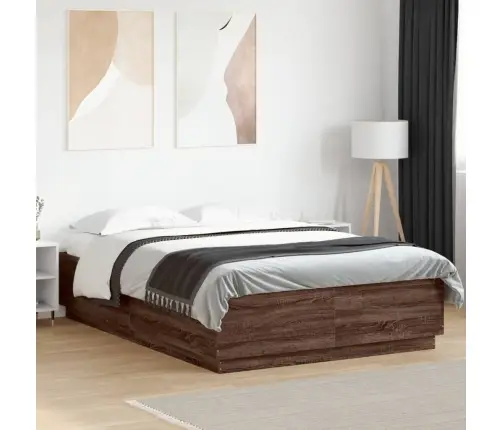 Voodiraam Led-Tuledega, Pruun Tamm, 150 X 200 cm Tehispuit