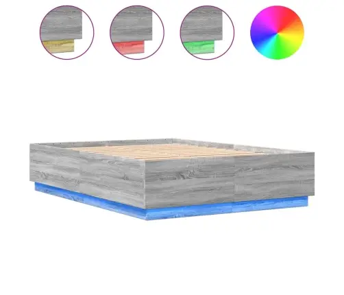 Lovos Rėmas Su Led, Pilkas Ąžuolo, 140X200cm Apdirbta Mediena