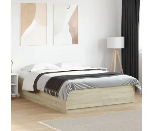 Voodiraam Led-Tuledega, Sonoma Tamm, 120 X 200 cm Tehispuit