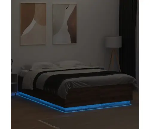 Voodiraam Led-Tuledega, Pruun Tamm, 120 X 200 cm Tehispuit