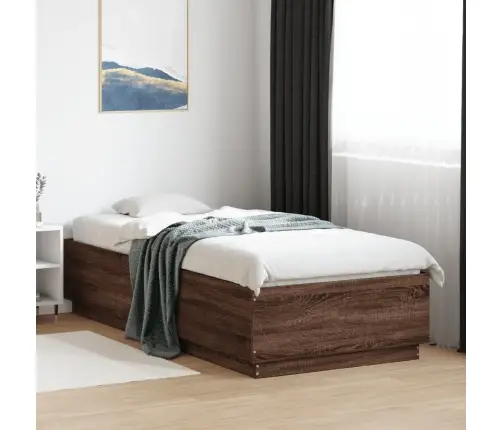 Gultas Rāmis Ar Led, Brūna Koka, 100X200 Cm, Inženierijas Koks Vidaxl