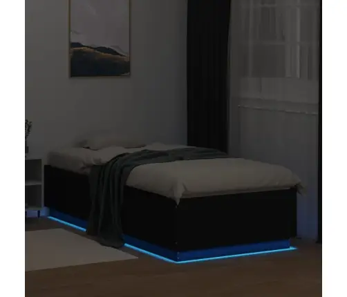 Gultas Rāmis Ar Led, Melns, 90X200 Cm, Inženierijas Koks Vidaxl