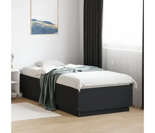 Gultas Rāmis Ar Led, Melns, 90X200 Cm, Inženierijas Koks Vidaxl