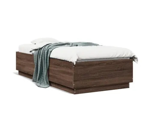 Gultas Rāmis Ar Led, Brūna Koka, 90X200 Cm, Inženierijas Koks Vidaxl