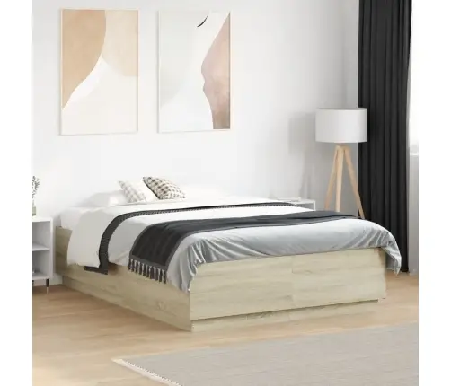 Voodiraam Led-Tuledega, Sonoma Tamm, 140X190 cm Tehispuit