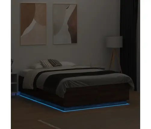 Gultas Rāmis Ar Led, Brūns, 140X190 Cm, Inženierijas Koks Vidaxl