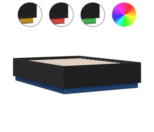 Gultas Rāmis Ar Led, Melns, 135X190 Cm, Inženierijas Koks Vidaxl