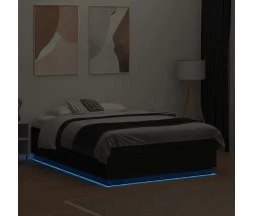 Gultas Rāmis Ar Led, Melns, 135X190 Cm, Inženierijas Koks Vidaxl