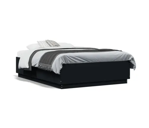 Gultas Rāmis Ar Led, Melns, 135X190 Cm, Inženierijas Koks Vidaxl