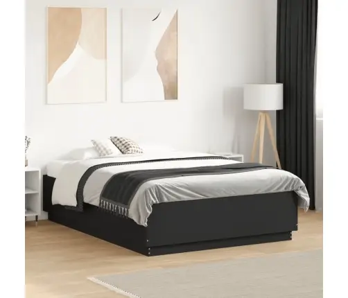 Gultas Rāmis Ar Led, Melns, 135X190 Cm, Inženierijas Koks Vidaxl