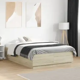 Gultas Rāmis Ar Led, Ozola, 135X190 Cm, Inženierijas Koks Vidaxl