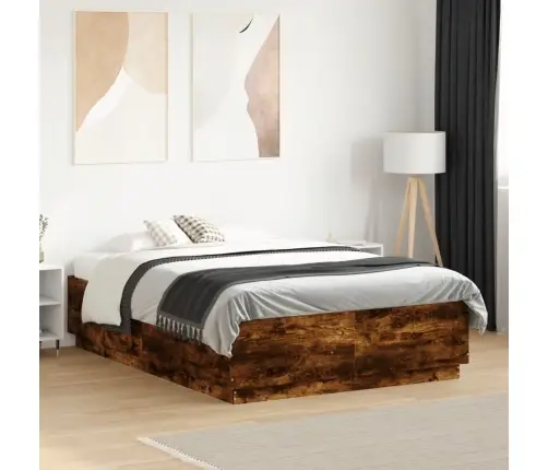 Gultas Rāmis Ar Led, Ozola Krāsa, 135X190 Cm, Inženierijas Koks Vidaxl