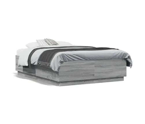 Gultas Rāmis Ar Led, Pelēka Ozola, 120X190Cm, Inženierijas Koks Vidaxl