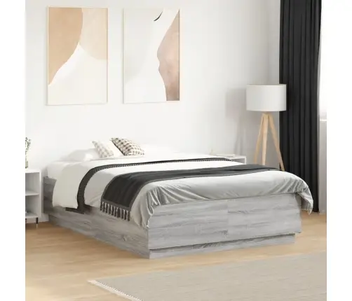 Gultas Rāmis Ar Led, Pelēka Ozola, 120X190Cm, Inženierijas Koks Vidaxl