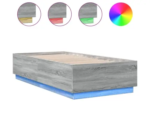 Gultas Rāmis Ar Led Pelēka Ozolkoka 75X190 Cm Inženierijas Koks Vidaxl