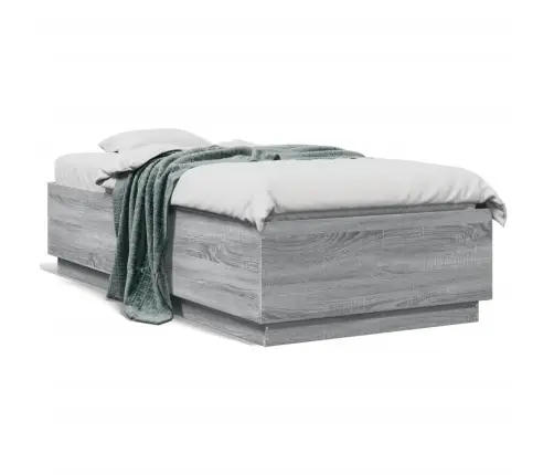 Gultas Rāmis Ar Led Pelēka Ozolkoka 75X190 Cm Inženierijas Koks Vidaxl