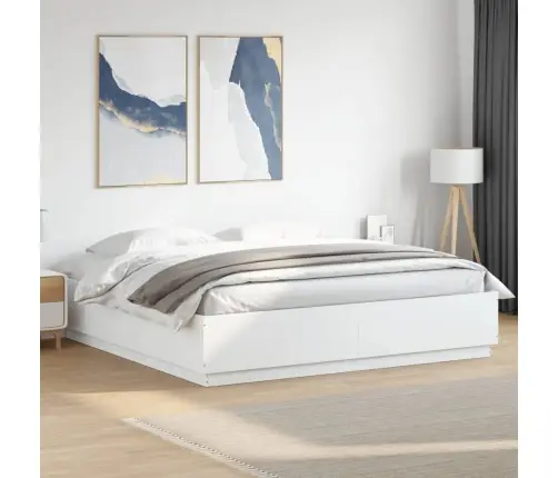 Voodiraam, Valge, 200 X 200 cm Tehispuit