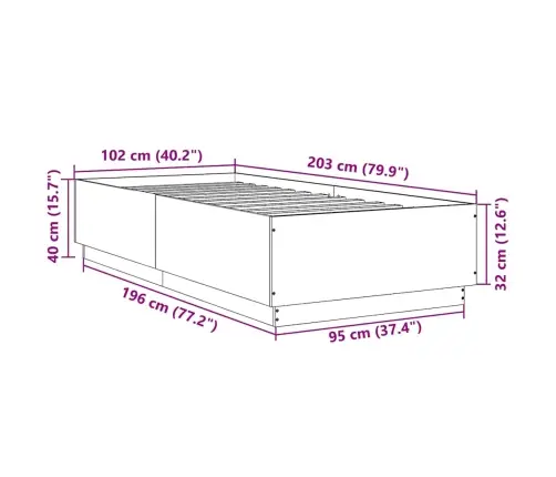 Voodiraam, Must, 100 X 200 cm Tehispuit