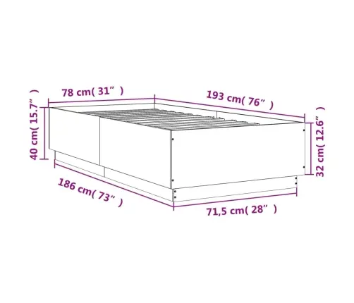 Voodiraam, Sonoma Tamm, 75X190 cm Tehispuit