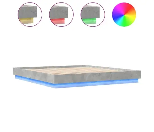 Voodiraam Led-Tuledega, Betoonhall, 200 X 200 Cm