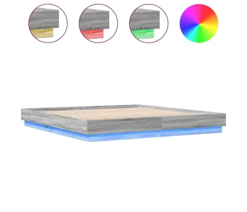 Gultas Rāmis Ar Led, Pelēka Ozola, 180X200 Cm Vidaxl