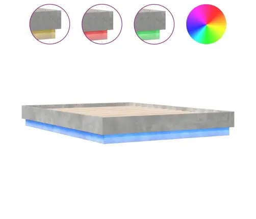 Gultas Rāmis Ar Led, Betona Pelēks, 160X200 Cm Vidaxl