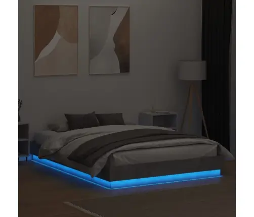 Gultas Rāmis Ar Led, Betona Pelēks, 160X200 Cm Vidaxl