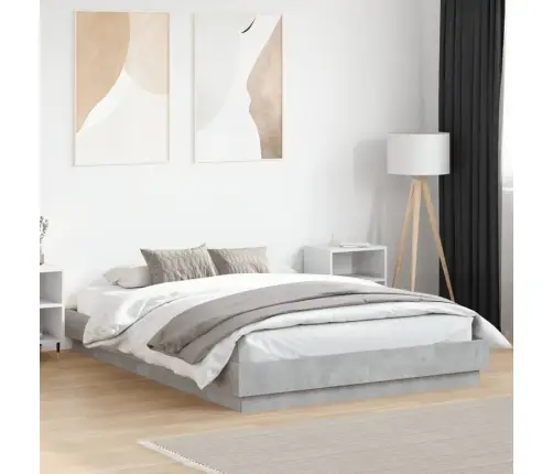 Gultas Rāmis Ar Led, Betona Pelēks, 150X200 Cm Vidaxl
