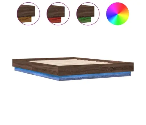 Gultas Rāmis Ar Led, Brūna Koka Krāsa, 150X200 Cm Vidaxl