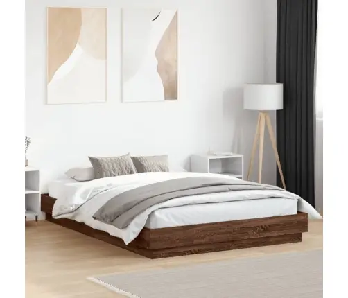 Gultas Rāmis Ar Led, Brūna Koka Krāsa, 150X200 Cm Vidaxl