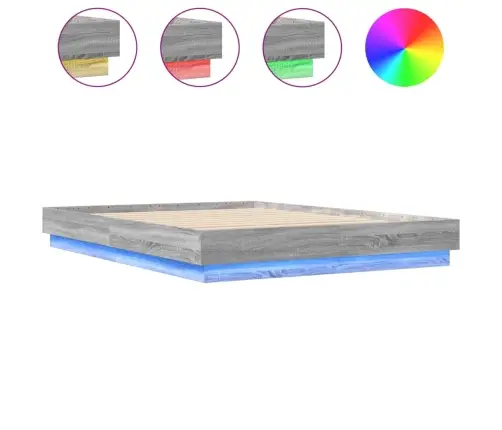 Voodiraam Led-Tuledega, Hall Sonoma Tamm, 120 X 200 Cm