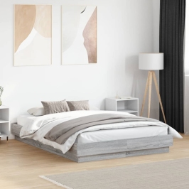 Gultas Rāmis Ar Led, Pelēka Ozolkoka, 135X190 Cm Vidaxl